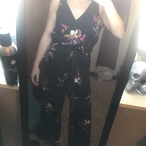 Black floral tank jumpsuit